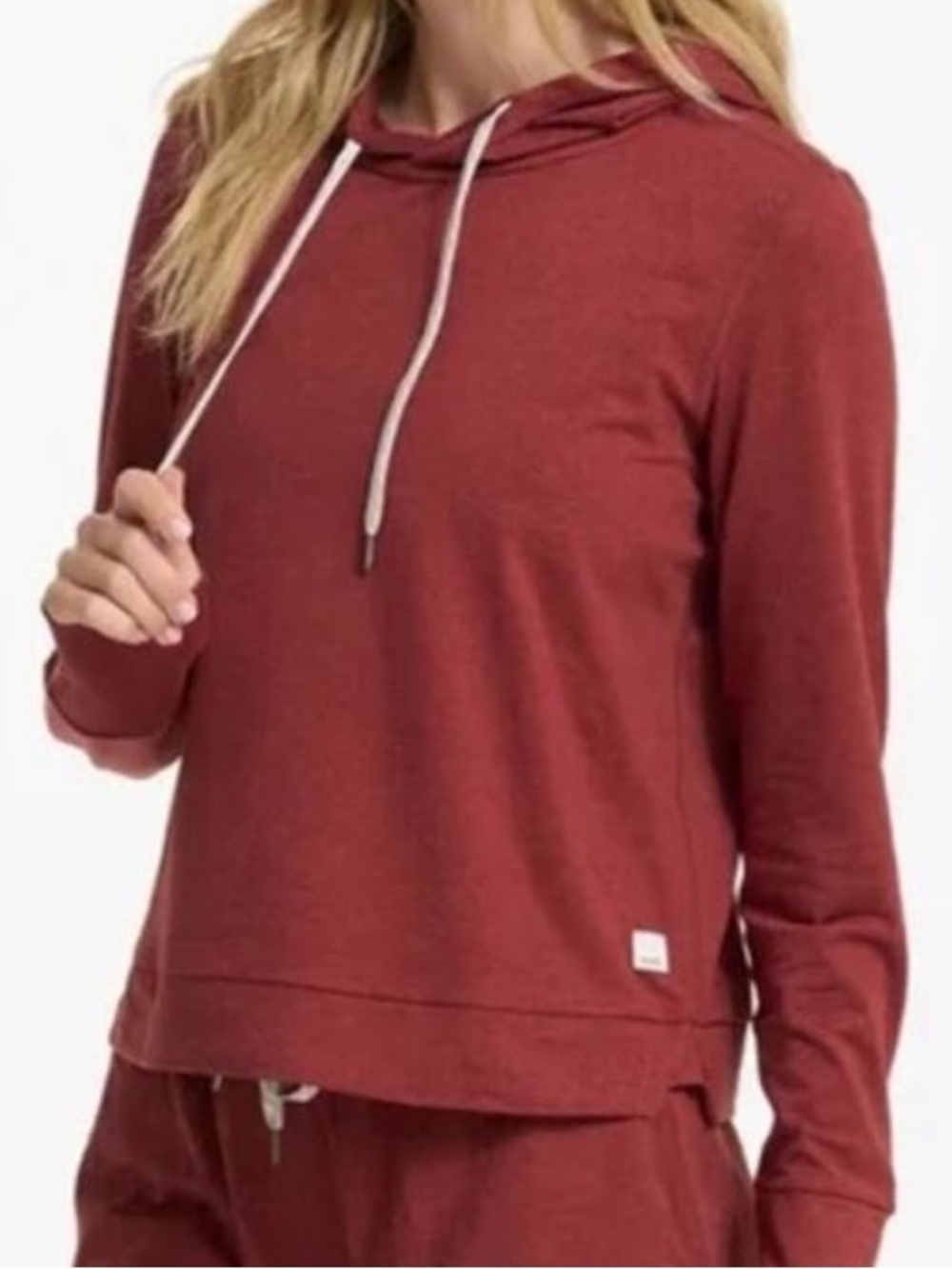 Vuori Halo Essential Pullover Hoodie Top Red Hthr Performance Soft Long Slv xs